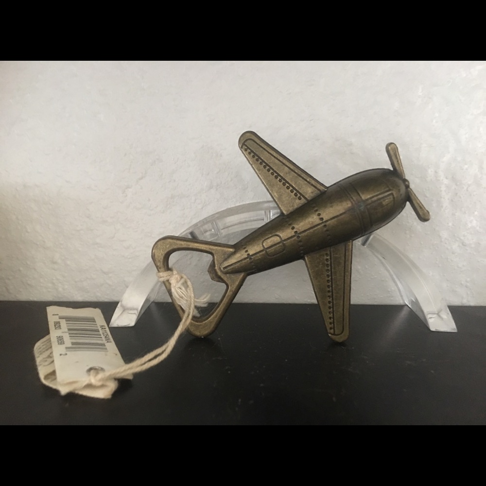 NWT!! COLLECTOR ITEM!! BRASS Kate Aspen flight FIGHTER JET bottle opener.